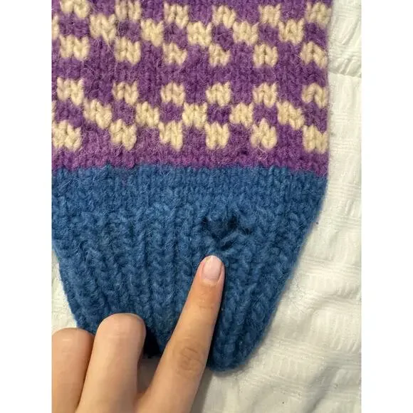 Vintage Blue Boat Print Sweater Knit Wool Purple Winter Holiday Stripe 90s *Read - Picture 2 of 11